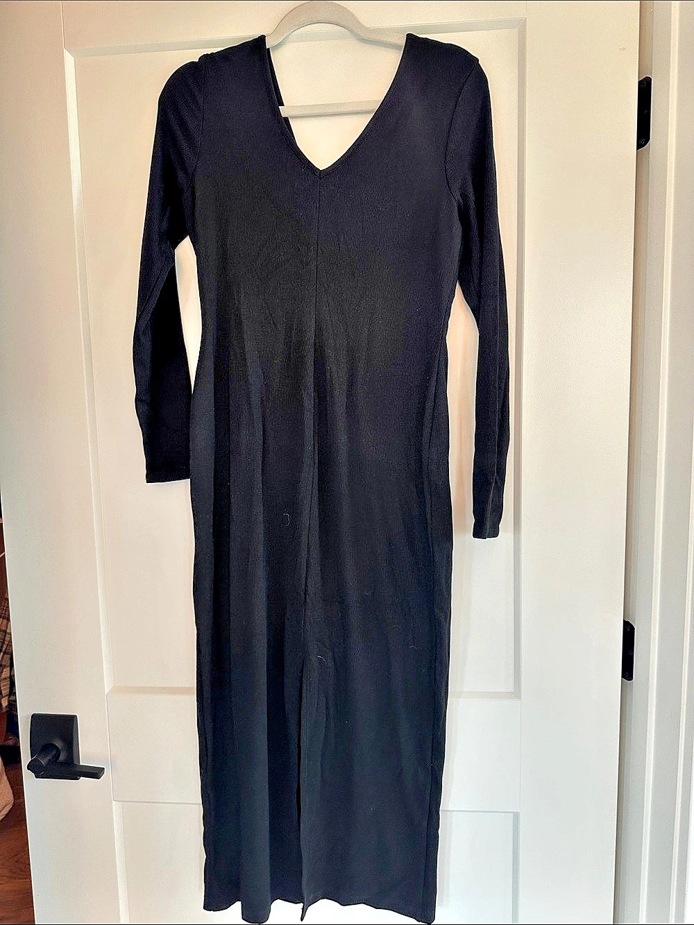 Marine Layer Lexi Rib V-Neck Maxi Dress Black Size Medium